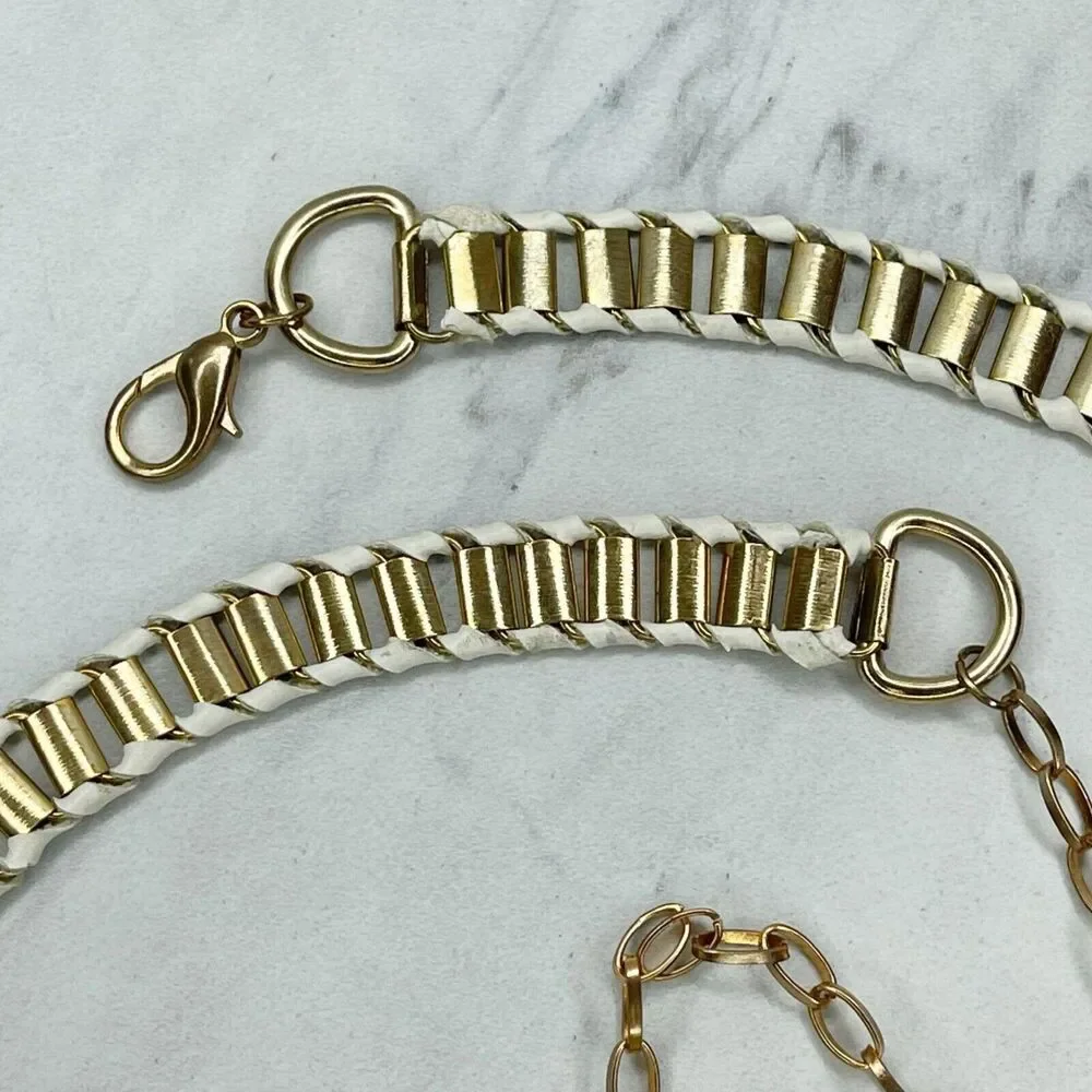 Gold White Faux Leather Woven Chain Link Belt - Size M/L - 32